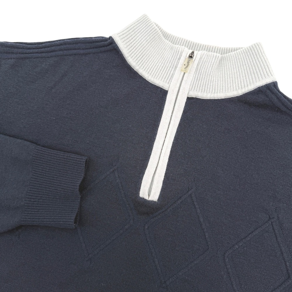 Callaway Sweater Mens XL Navy Gray Merino Wool Blend Quarter Zip Pullover Golf